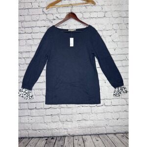 LOFT Navy Blue Long Sleeve‎ Crew Neck Top Vintage Women's XL